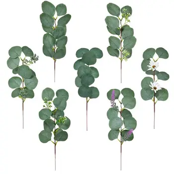 1 kom. Umjetni Posijanog Lišće eukaliptusa, Stabljika, Veliki Umjetni Srebrni Dolar Lišće eukaliptusa, Umjetna Vjenčanje Zelje