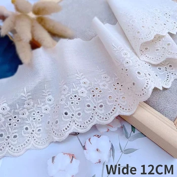 12 cm rafiniranog Bijelog Pamuka S Cvjetnog Vezom Čipka Resama Trake Završiti Za Šivanje Zavjese i Kauč Odjeća Tkanina DIY Obrt