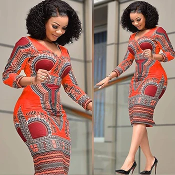 2021 Afrički Stilski Retro Haljinu s Cvjetnim Ispis u Afričkom Stilu za Žene, Elegantan, Moderan Maksi Haljina midi Veličina Plus s Dugim Rukavima, Vestidos