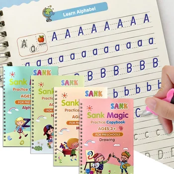 4 Knjige Reusable Slikovnice Za Kaligrafije, Učenje Abecede, Crtanje, Računanje, Matematike, Dječje Knjige Za Praksu Rukopisa, Dječje Igračke