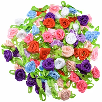 50 Kom. Ručni Rad Mali List Ruže Cvijet Aplicirano Satin Traka Utičnica Umjetno Cvijeće Obrt Za Vjenčanje Ambalaže Uređenje 1