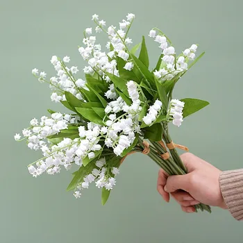 6 kom./compl. bijelo Zvono predivna Ljiljan plastične cvijeće lažni biljke sa zelenim lišćem kućni dekor