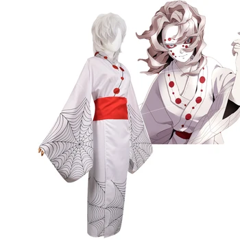 Anime Demon Slayer: Kimetsu no Yaiba Pauk Oni Аяки Rui Duh Bijelo Odijelo i perika Cosplay Muški Kimono Perika