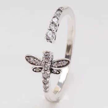 Autentična 925 Sterling Srebra Сверкающая Dragonfly Otvorena S Kristalima Prsten Za Žene Vjenčanje College Europa Modni Nakit