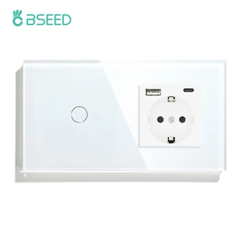 BSEED 1/2/3Gang Zidni Touch Prekidač Svjetla 1 Način Dodirnog prekidača Plus USB Priključak Type-c Utičnice Staklena Ploča EU Standard