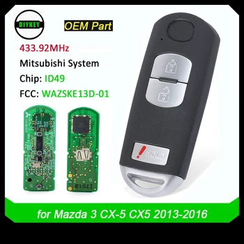 DIYKEY OEM Beskontaktni Daljinski za pametan ključ FSK 433,92 Mhz 49chip za Mazda 3 CX-5 (sustav Mitsubishi) 2013 2014 2015 2016 WAZSKE13D-01