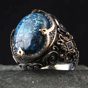 Europski i američki majstori Postavili Dijamantni Prsten s Ugraviranim Plava Dragi Kamen Hailan Klasicni Muški Prsten za Vjenčanje college Nakit
