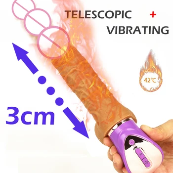 Grijaći Realističan Penis Automatski Vibrira Teleskopski Dildo Vibrator Za Žene Masturbacija je Seks-Igračka USB Punjenje Dildo Vibrator