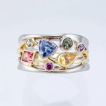 Jedinstveni Dizajn Nježne Prsten za Žene Sjaj Moda Višebojne Geometrijski Kubni Cirkonij Umetnut Vjenčani Prsten, Nakit Pokloni