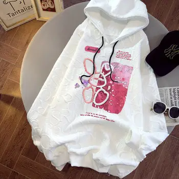 Jesenski majica s kapuljačom za žene žakard 3D crtani film Zec tiskanje majica dizajner luksuzne ogroman top žena pulover Харадзюку odijevanje