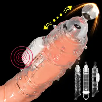 Kondomi silikonski Vibrator S Višekratnu Upotrebu Penis Rukava Lumenom Pojačalo Povećanje Klitoris Stimulans G-Točke Seks Igračaka za Muškarce