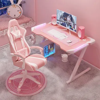 Novi Pink kockarski stol s RGB pozadinskim osvjetljenjem trendi ženski sidro računalni stol za spavaću sobu, radni stol za djevojčice i dječake crni stol 100/120 cm stol
