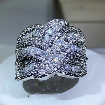 Novi Svjetlucavi CZ Cirkon je Kamen S925 Srebrna Boja Prsten Prsten za Žene Vjenčanja Vjenčani Moderan Luksuzan Nakit