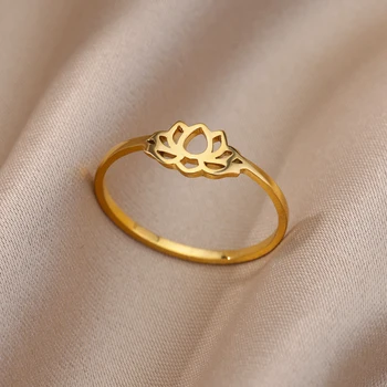 Novi Vintage Prsten S Cvijetom Lotosa Za Žene Od Nehrđajućeg Čelika Zlatne Boje Na Prst Prsten S Lotosa Obećanje Svadbeni Nakit Poklon Bijoux Femme