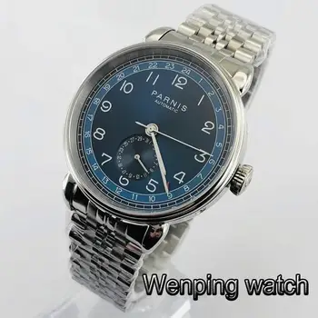 Parnis 42 mm silver telo plavi brojčanik GMT arapska marka prozor datuma čvrste muške poslovne automatski mehanički sat od nehrđajućeg čelika