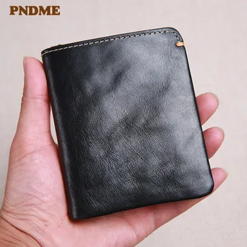 PNDME casual jednostavan muške mali novčanik od prave kože s prirodnim prvi sloj od bičevati za mlade, kratko je minimalistički novčanik-držač za kartice