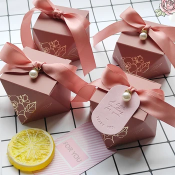 Poklon Kutija Dijamant Papirnate Kutije Za bombone Čokolade Pakiranje Dječji Tuš Ružičaste Torbe Rođendan Vjenčanje Favorizira Ukras za Goste