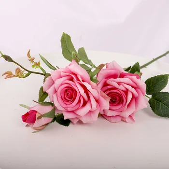 Ruža Umjetno Cvijeće je Duga Grana Velike Cvjetnih Glava i Pupoljak Vjenčanje Dekoracije Kuće DIY Pozadina Zid Pribor Lažni Cvijet