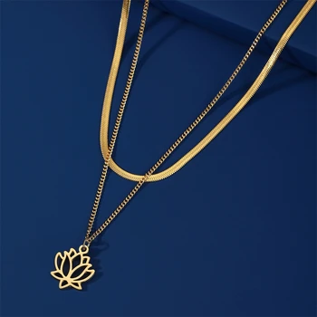 Skyrim lotosov Cvijet Privjesak Lanca I Ogrlice od Nehrđajućeg Čelika Dvostruki Slojevi ključne kosti Zmija Lanca Joga Čakra Budizam Nakit za Žene