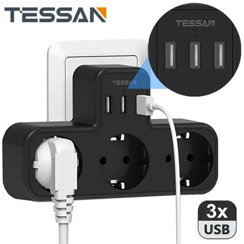 TESSAN Multi Plug Power Strip s 3-vožnje Rozetama 3 USB Porta Zaštita Od Preopterećenja EU Produžni Adapter Utičnice za Dom i Ured