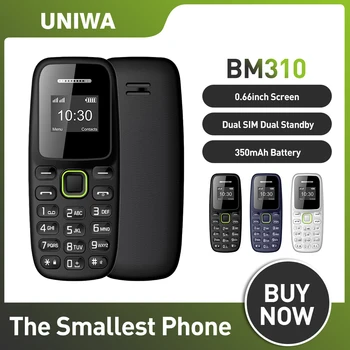 UNIWA BM310 2G GSM Mini Mobilni Telefon MTK6261D 0,66 inča Super Tanak GSM Mali Telefon sa Dual SIM karticama, FM radio Разблокированный Telefon