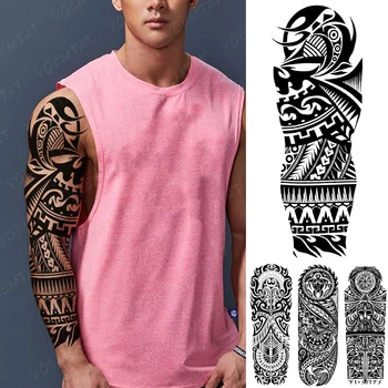 Velika Tetovaža Na Rukavu Ruke, Crna Totem maori, Vodootporan Privremena Tetovaža, Naljepnica, Robot, Kornjača, Vojnik, Muška Potpuna Mehanička Tetovaža