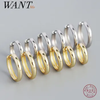 WANTME 925 Sterling Srebra Jednostavne Pretjerana 18 Do Zlatne Naušnice-Prsten za Žene Fine Circle Huggies Nakit Pribor