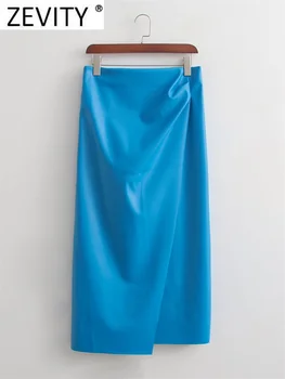 Zevity Ženska Moda Bočni Nabor Dizajn Umjetna Koža Sarong Midi Suknja Faldas Mujer Ženska Moderan Munja Fly Split Vestidos QUN2807